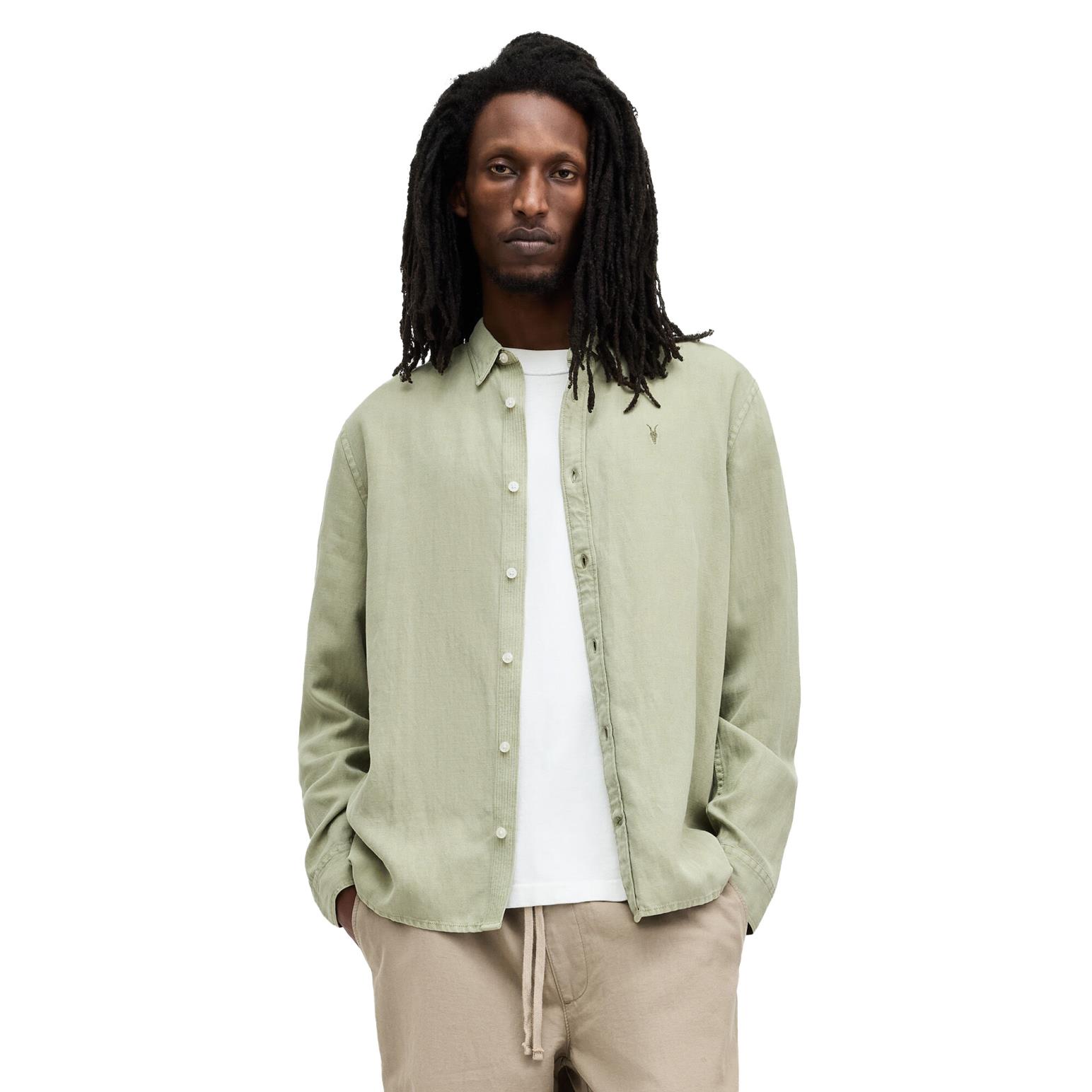 AllSaints Laguna Linen Blend Relaxed Fit Shirt